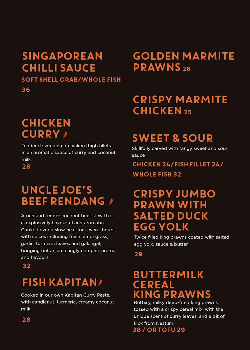 Menu, Uncle Joe's Malaysian Kitchen