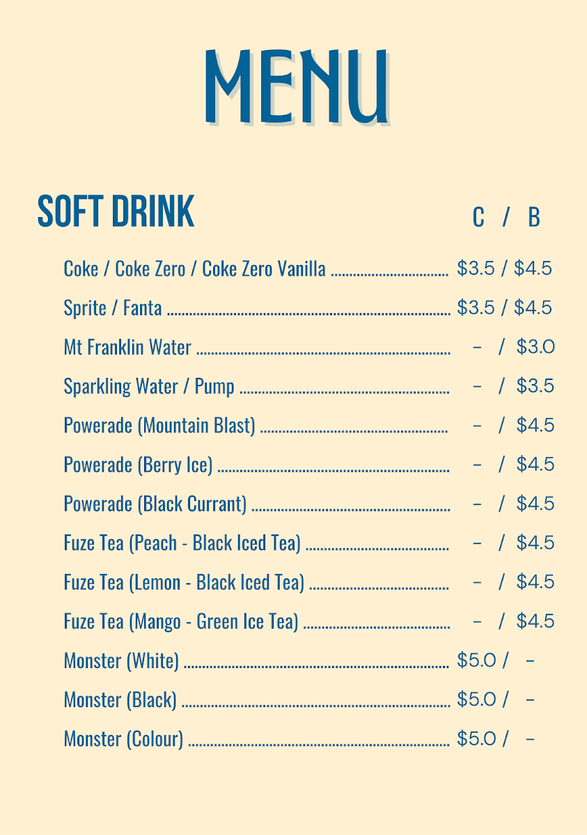 Menu, Chop Chop Deli