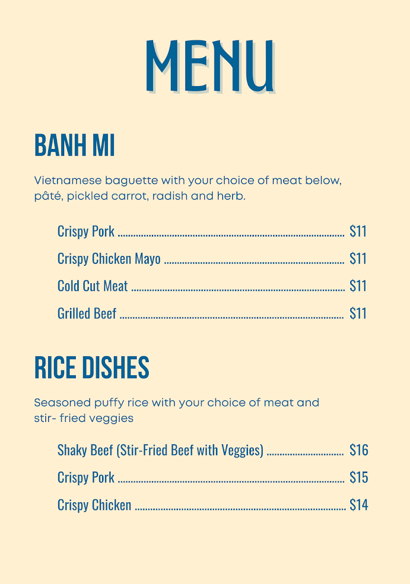 Menu, Chop Chop Deli