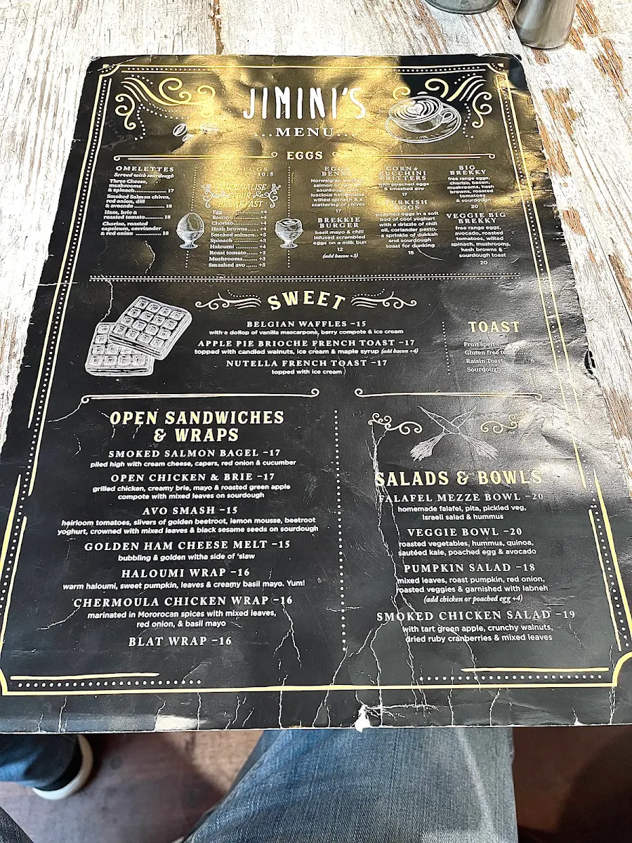 Menu, Jiminis Cafe