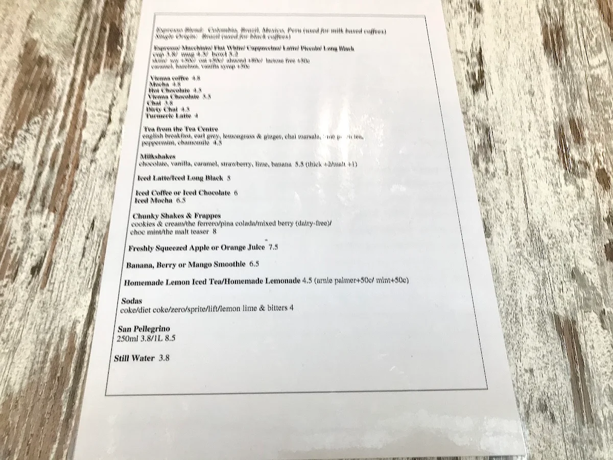 Menu, Jiminis Cafe