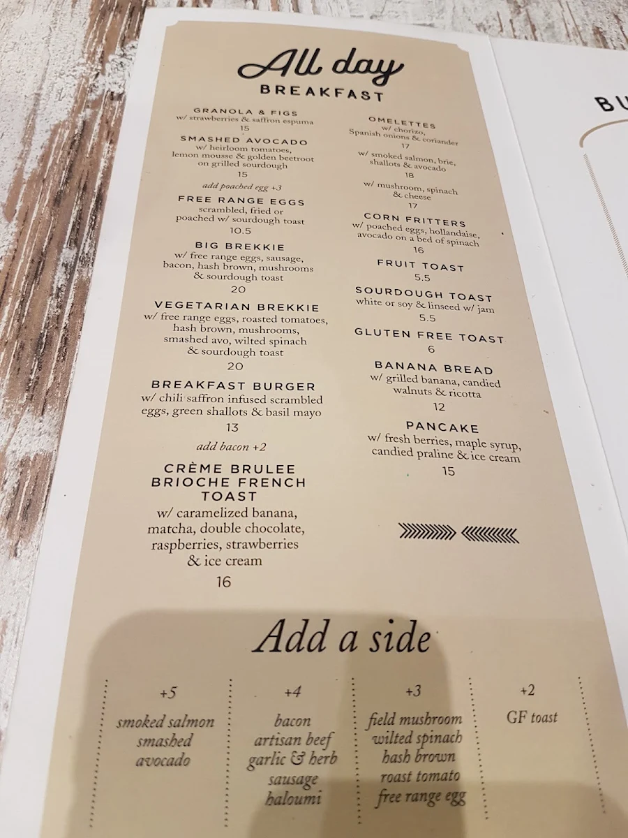 Menu, Jiminis Cafe