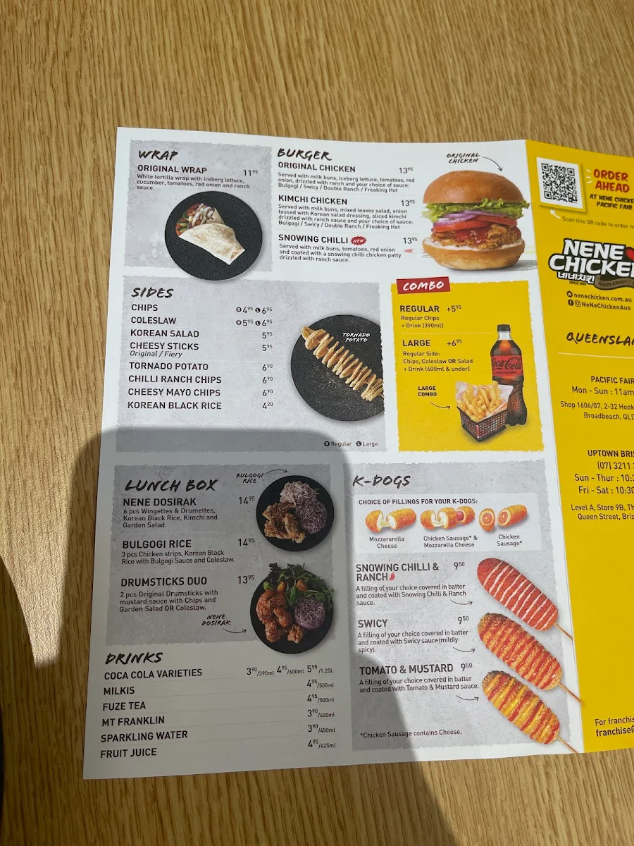 Menu, NeNe Chicken Pacific Fair