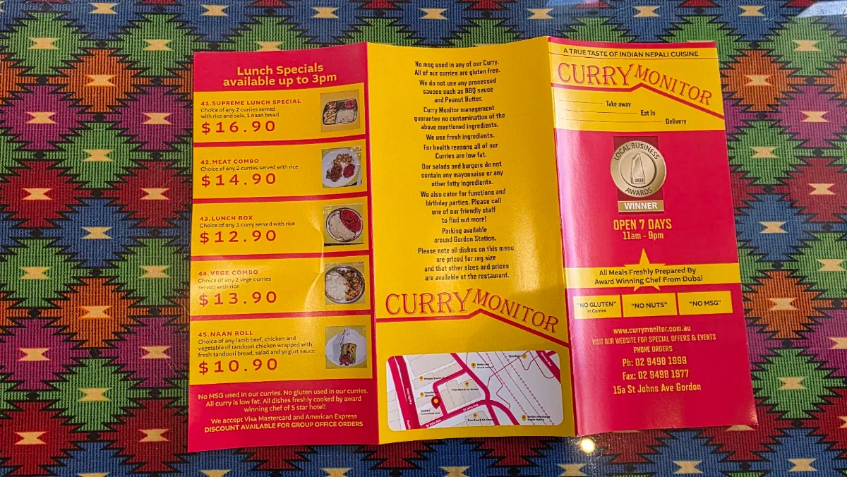Menu, Curry Monitor