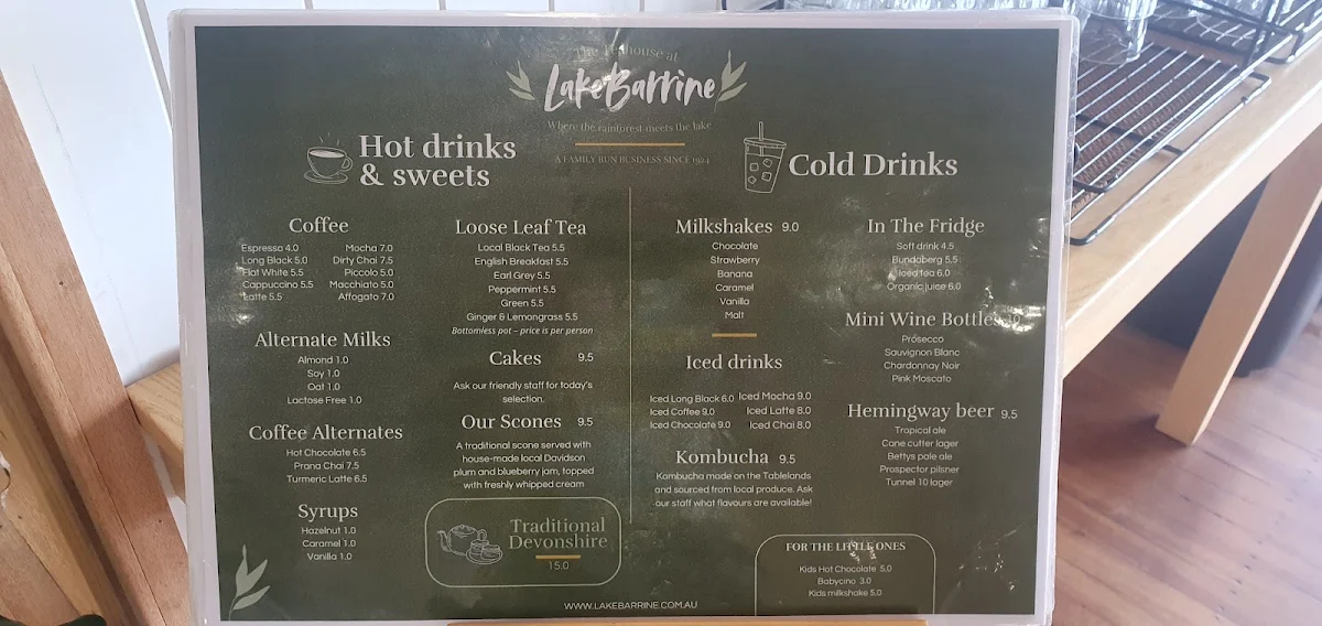 Menu, Lake Barrine Teahouse