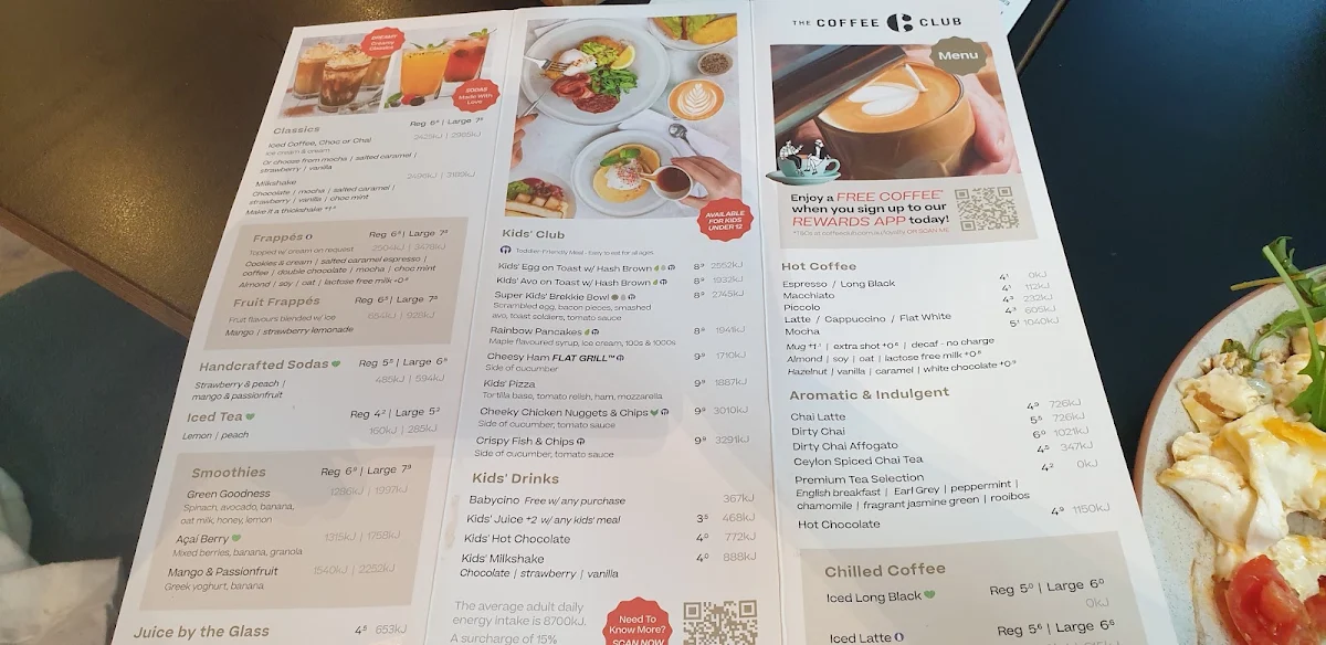 Menu, The Coffee Club Café
