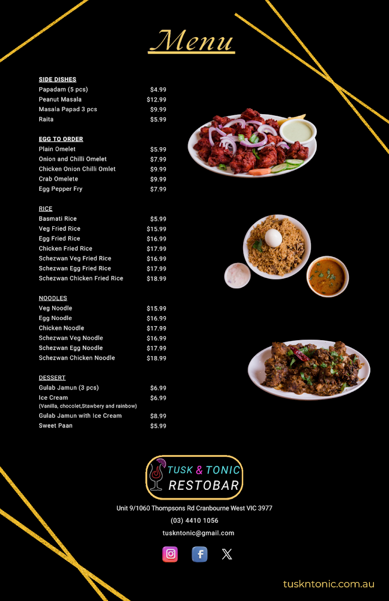 Menu, Tusk & Tonic Restobar