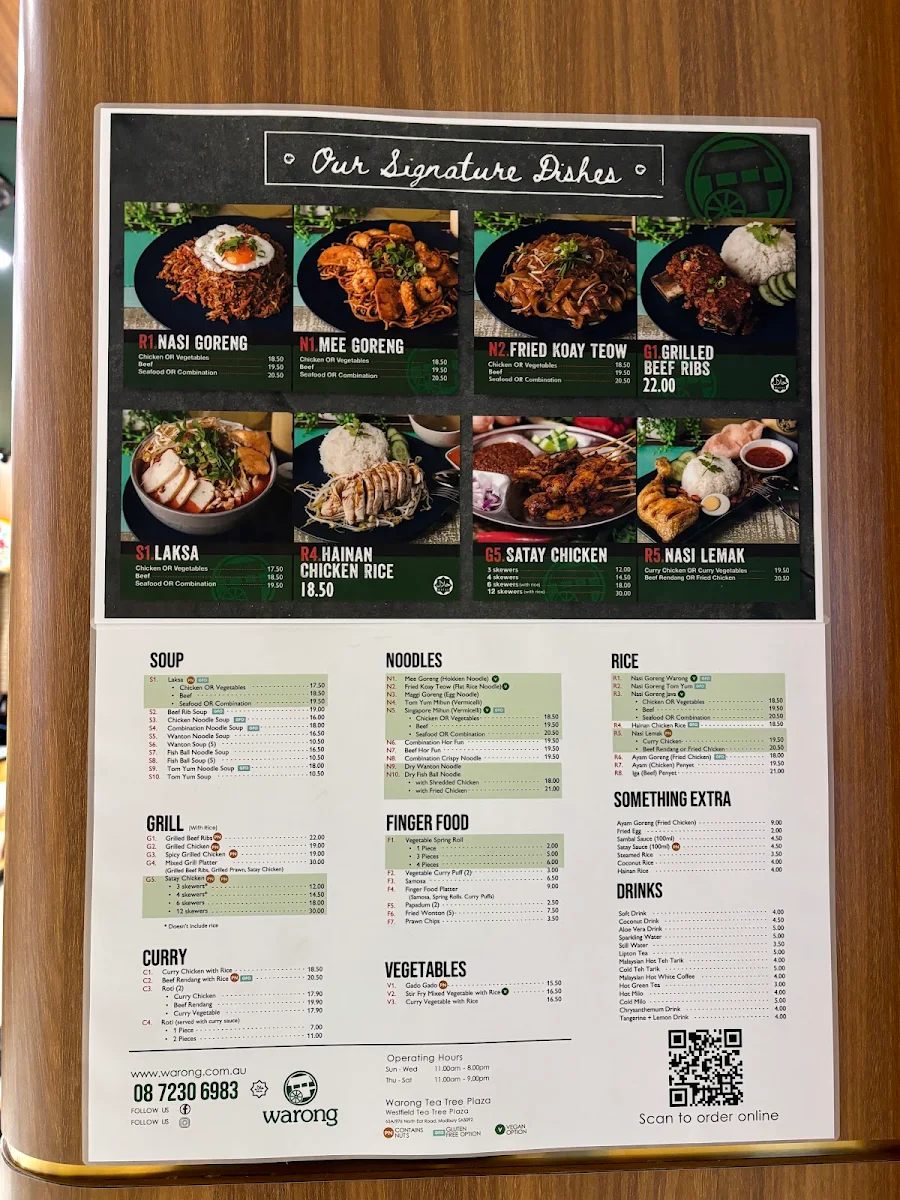 Menu, Warong Tea Tree Plaza