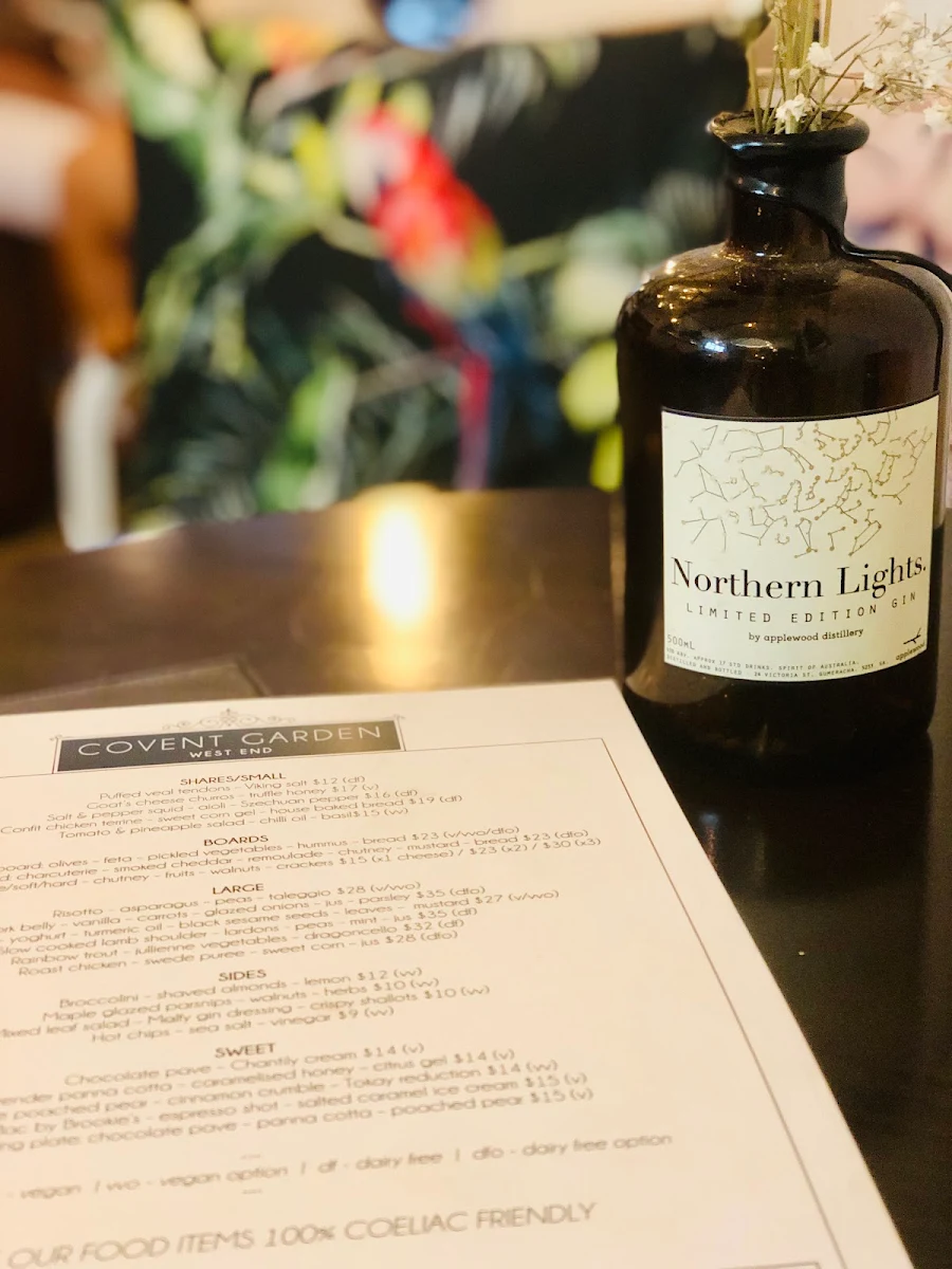 Menu, Covent Garden - Gin Bar & Restaurant