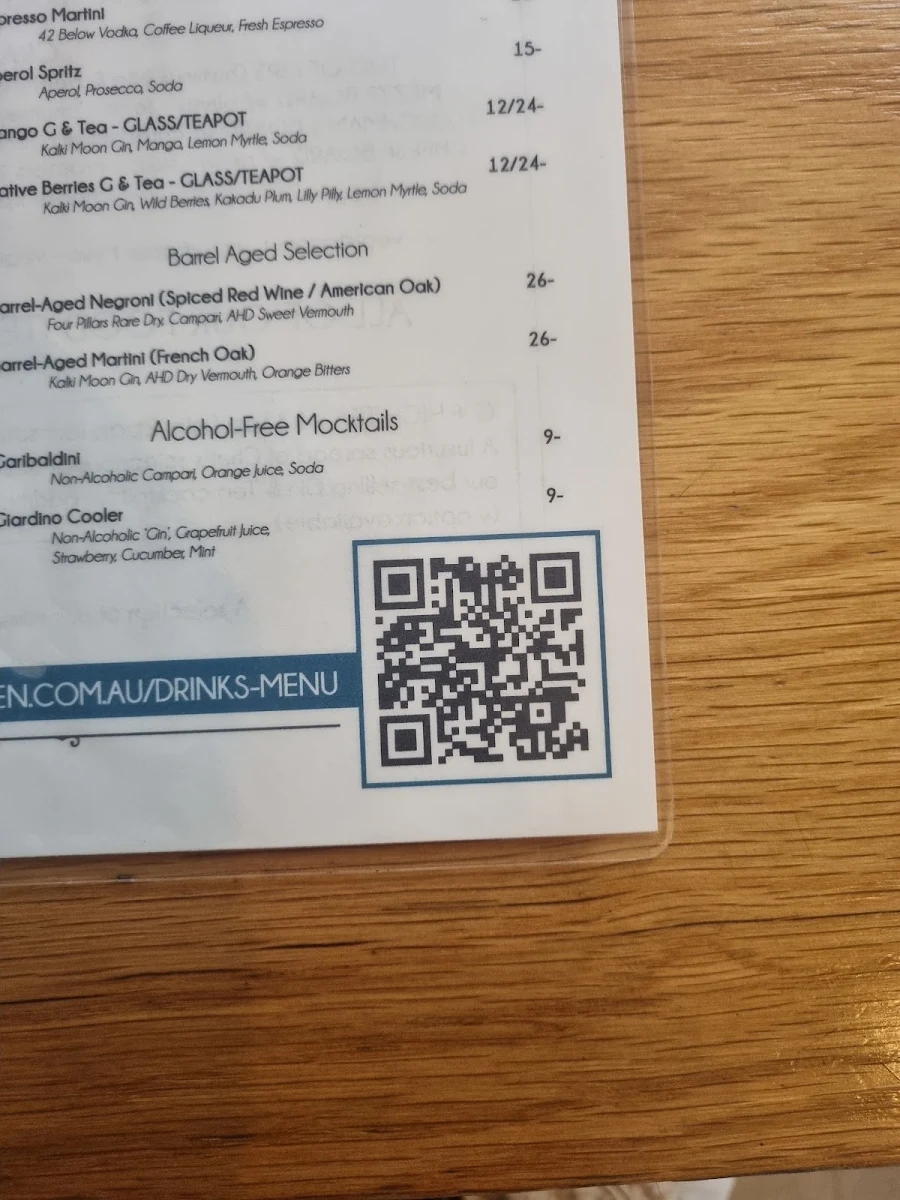 Menu, Covent Garden - Gin Bar & Restaurant