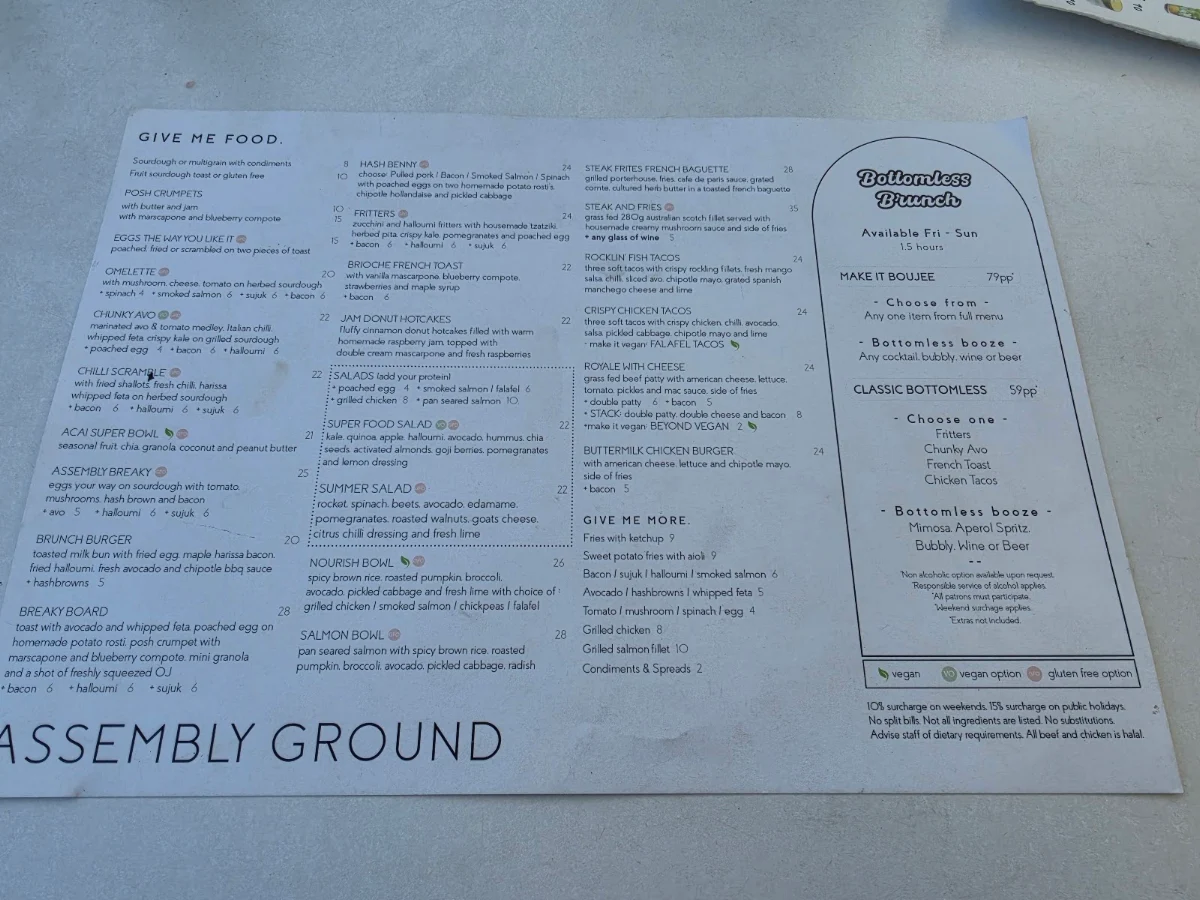 Menu, Assembly Ground