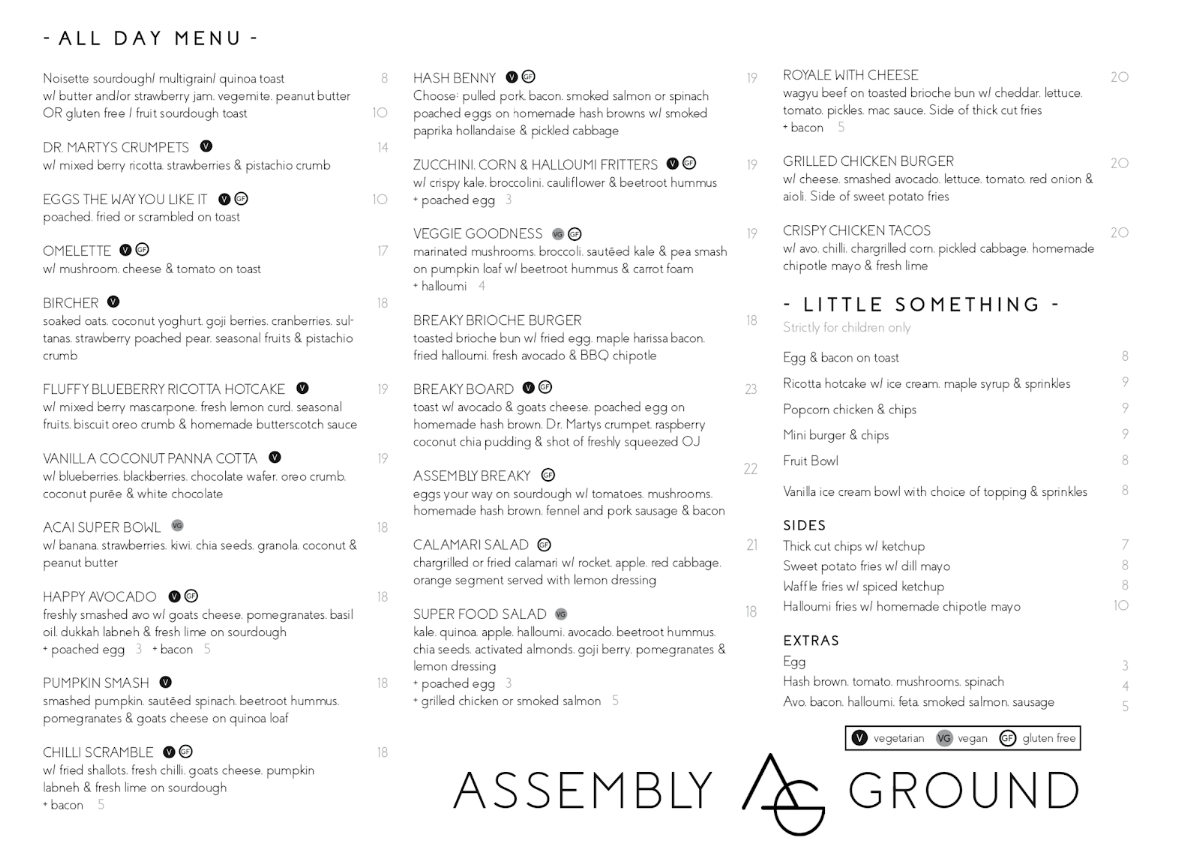 Menu, Assembly Ground