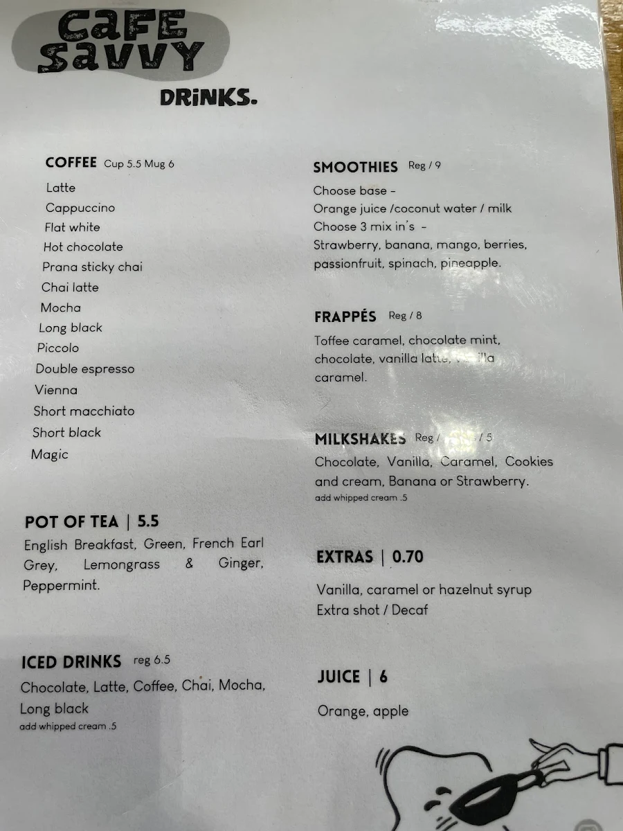 Menu, Cafe Savvy