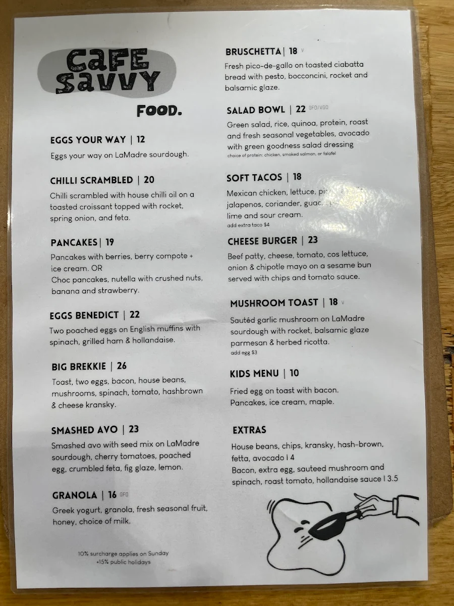 Menu, Cafe Savvy