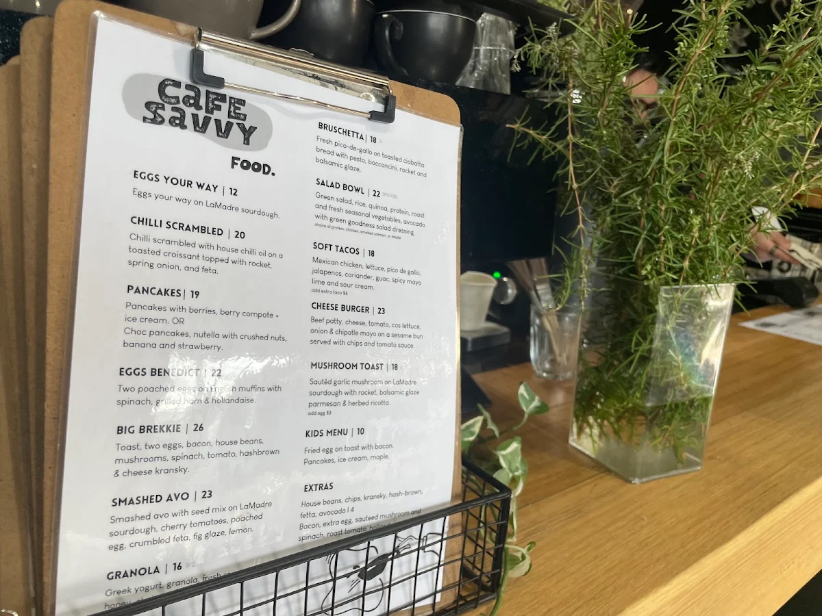 Menu, Cafe Savvy