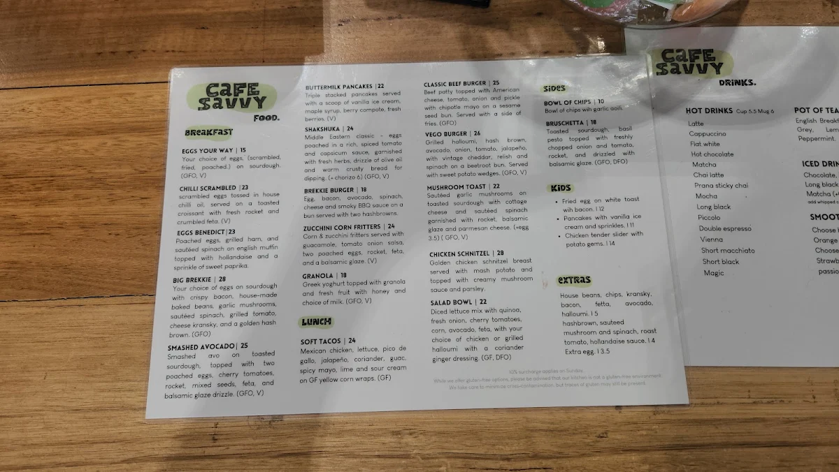 Menu, Cafe Savvy