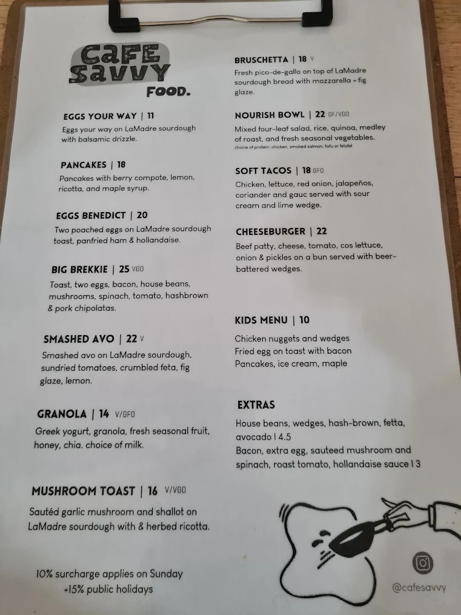 Menu, Cafe Savvy