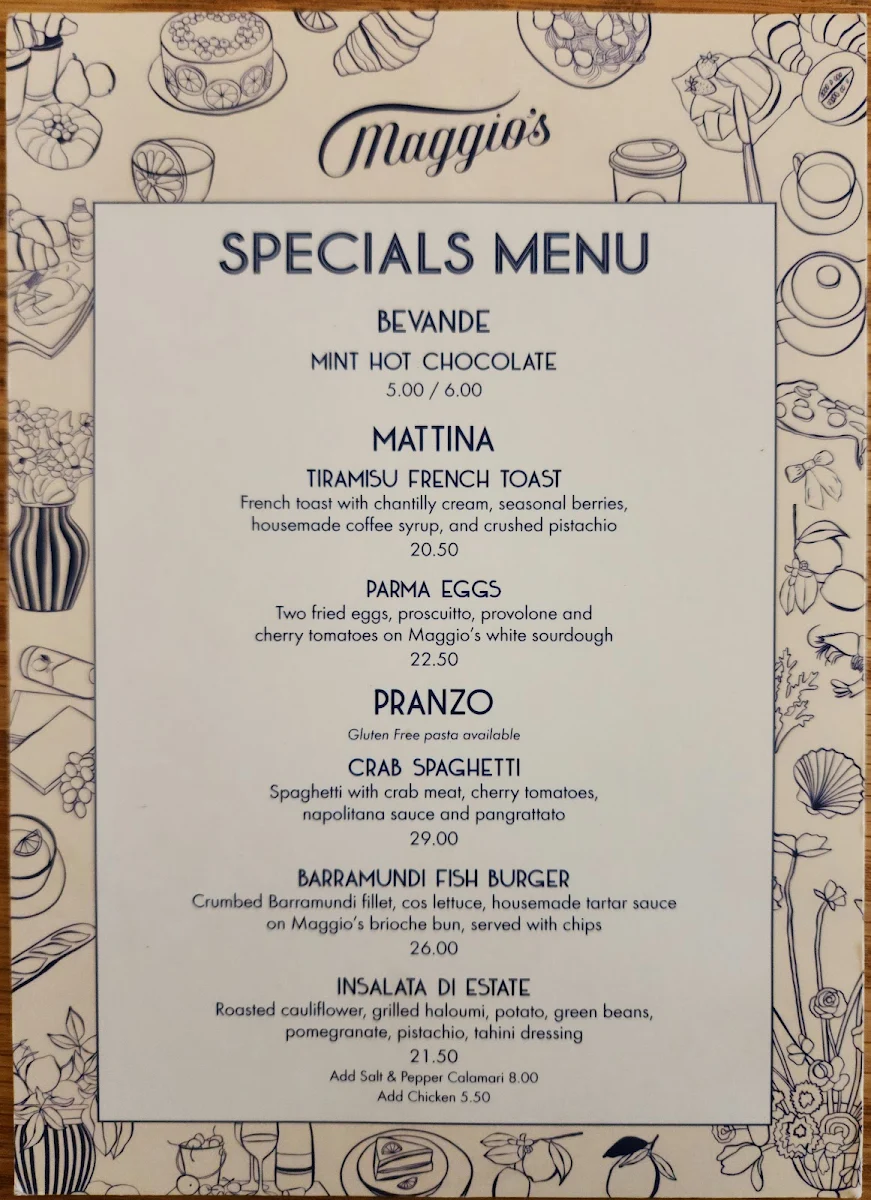 Menu, Maggio's Ryde