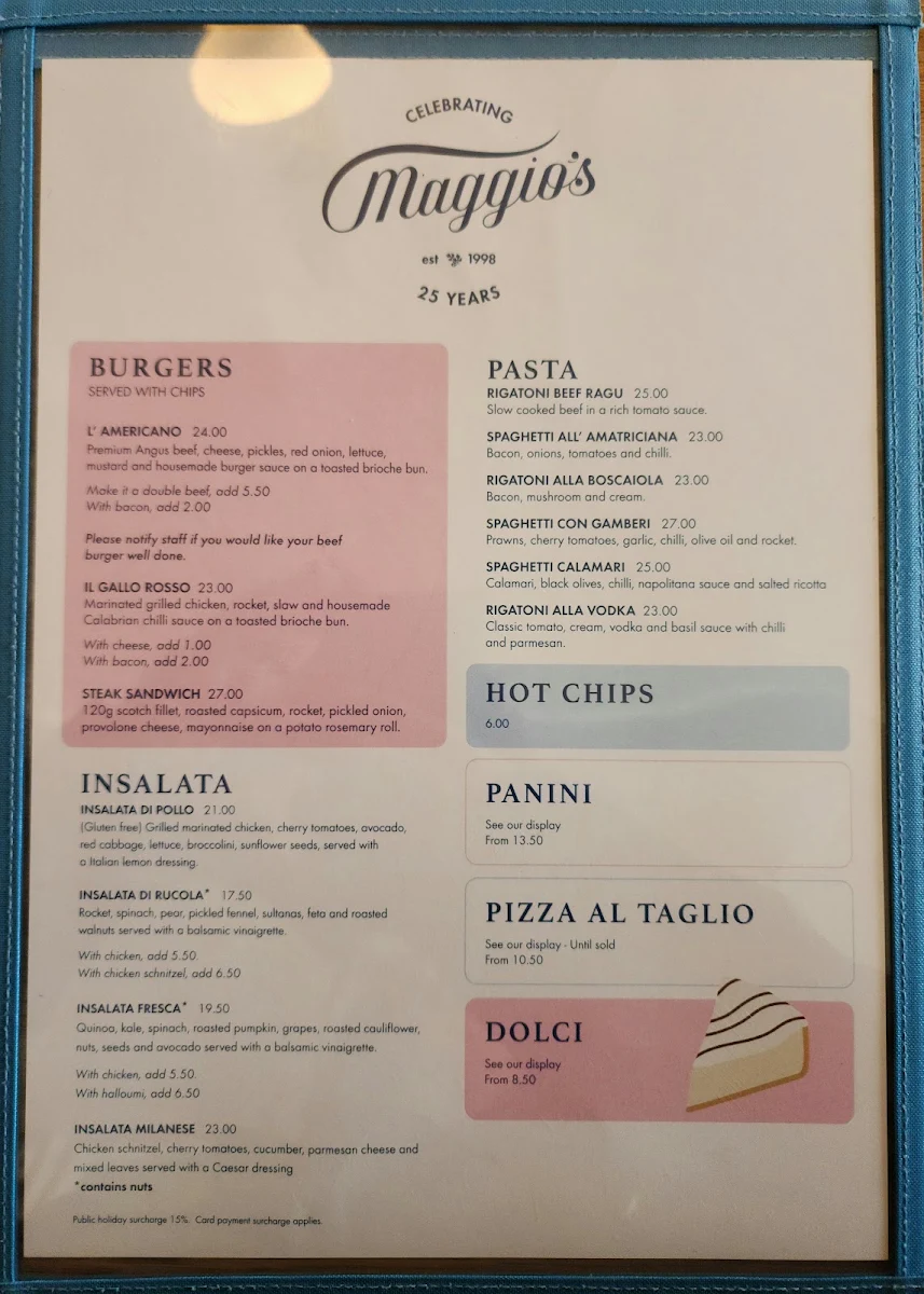 Menu, Maggio's Ryde