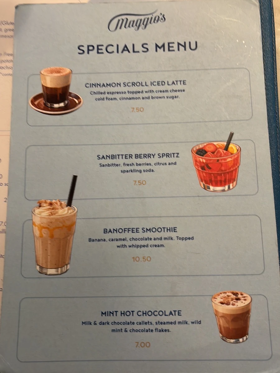 Menu, Maggio's Ryde
