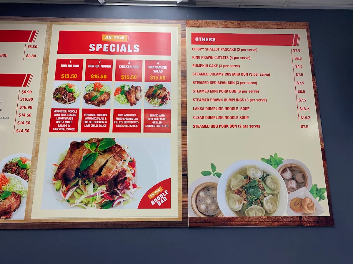 Menu, Jin Thai Noodle Bar