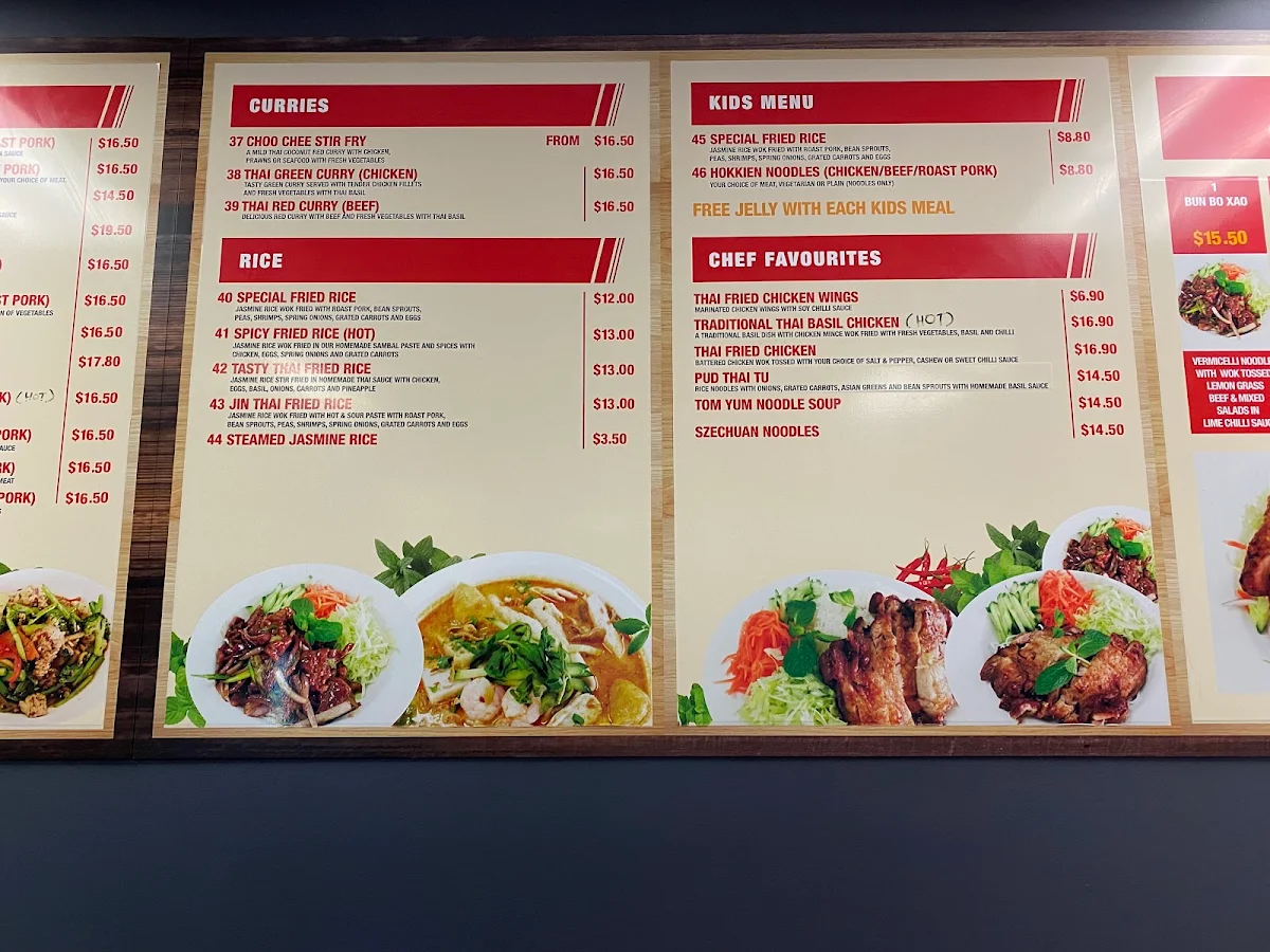 Menu, Jin Thai Noodle Bar
