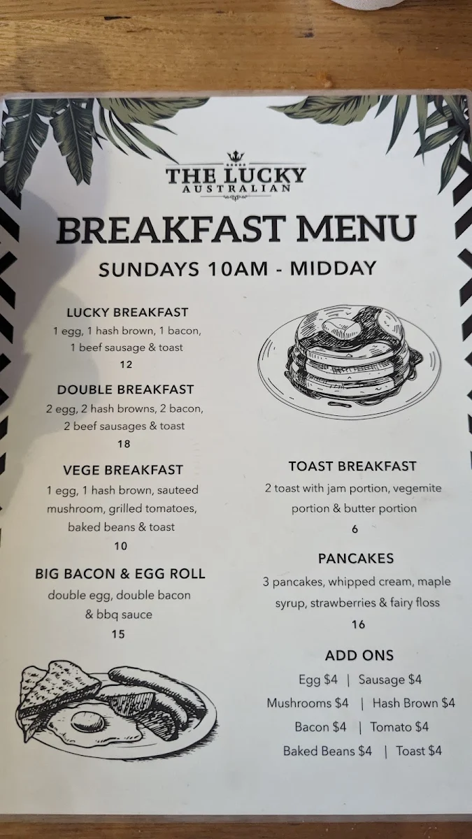 Menu, Lucky Australian Hotel