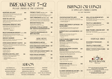 Menu, Rosebank Heritage Cafe