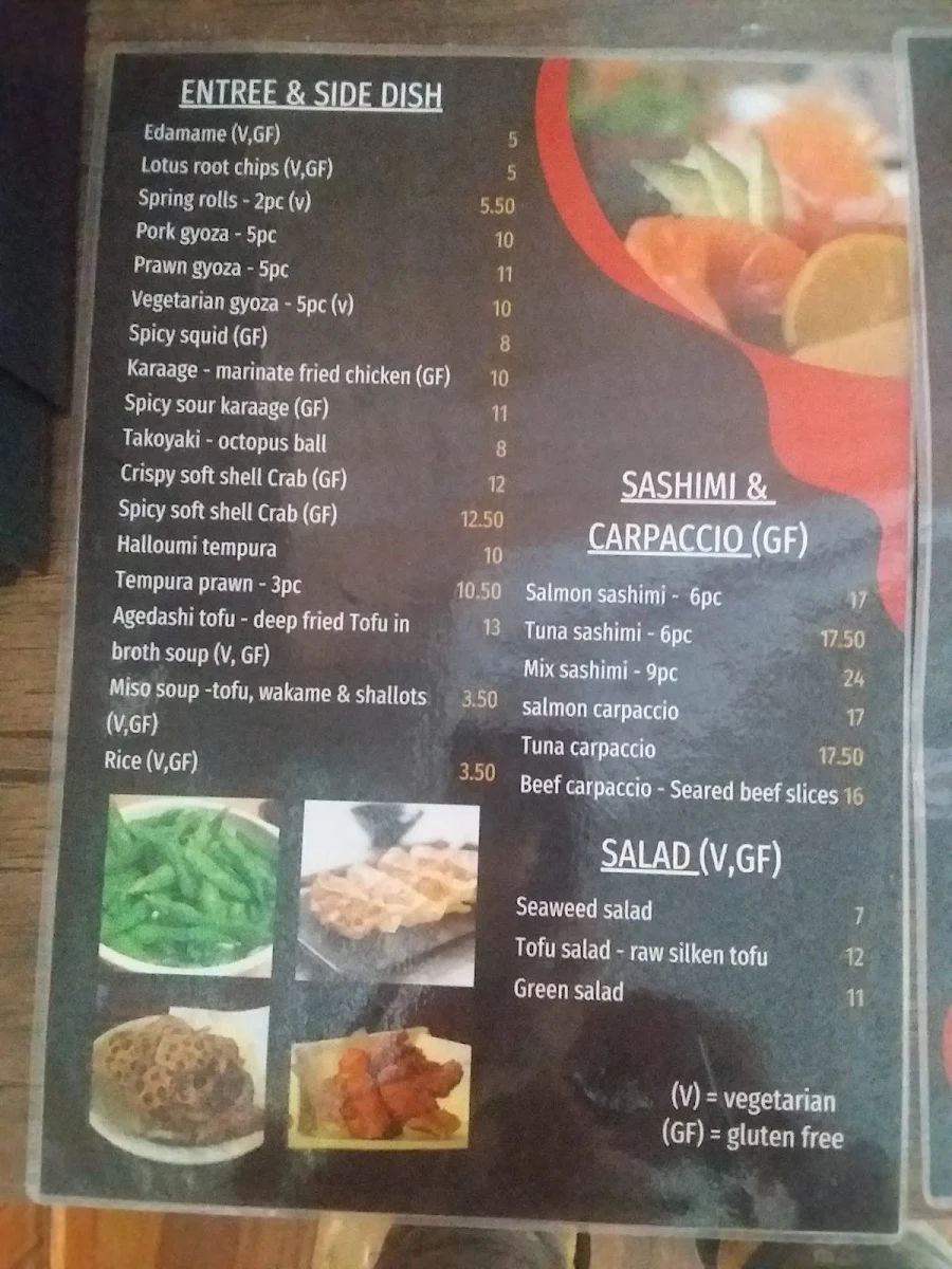 Menu, Banzai Japanese Restaurant