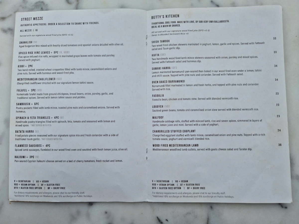 Menu, Ballaboosta
