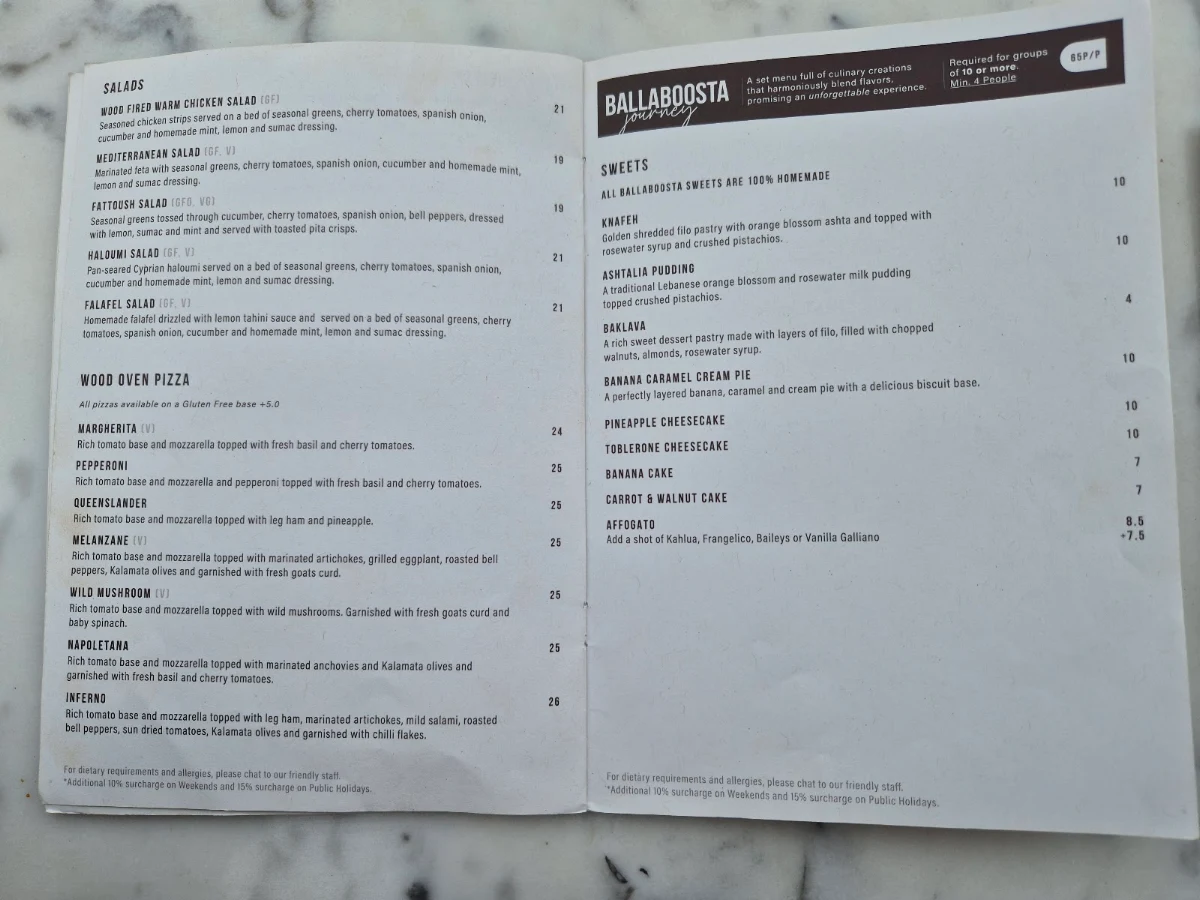 Menu, Ballaboosta