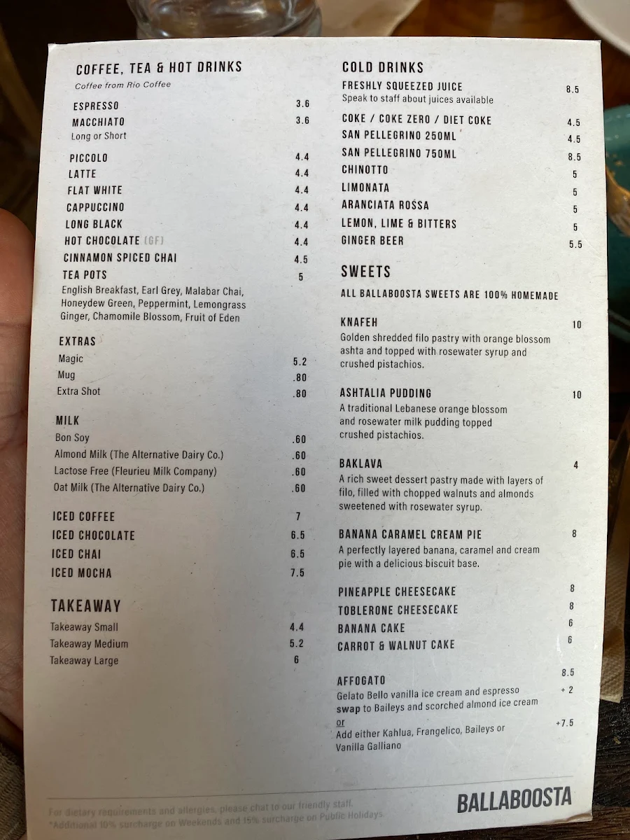 Menu, Ballaboosta