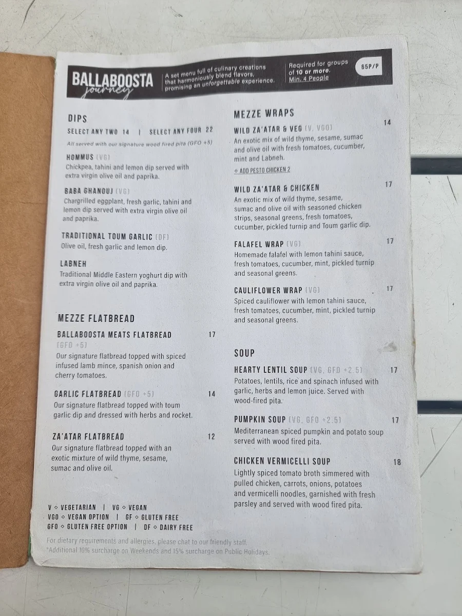 Menu, Ballaboosta
