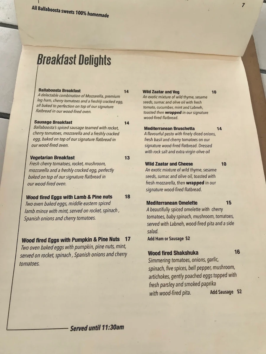 Menu, Ballaboosta