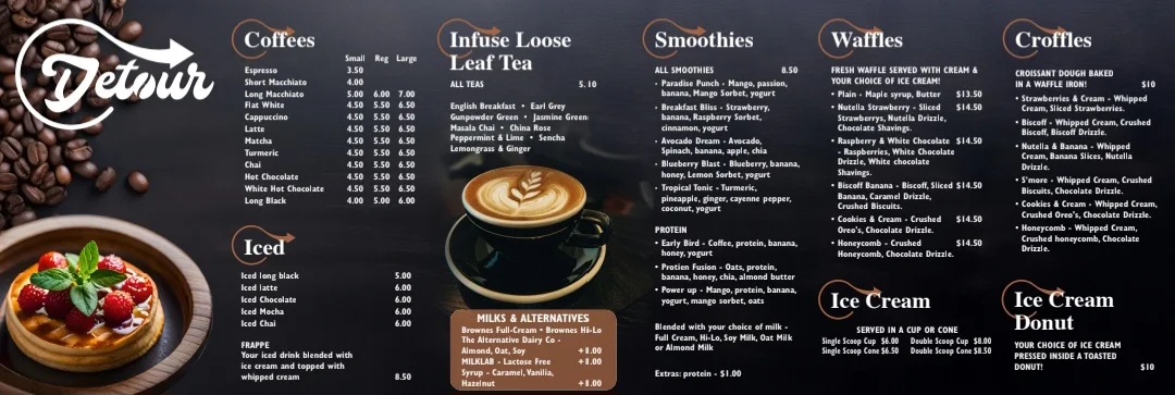 Menu, Detour Cafe Dolphin Quay