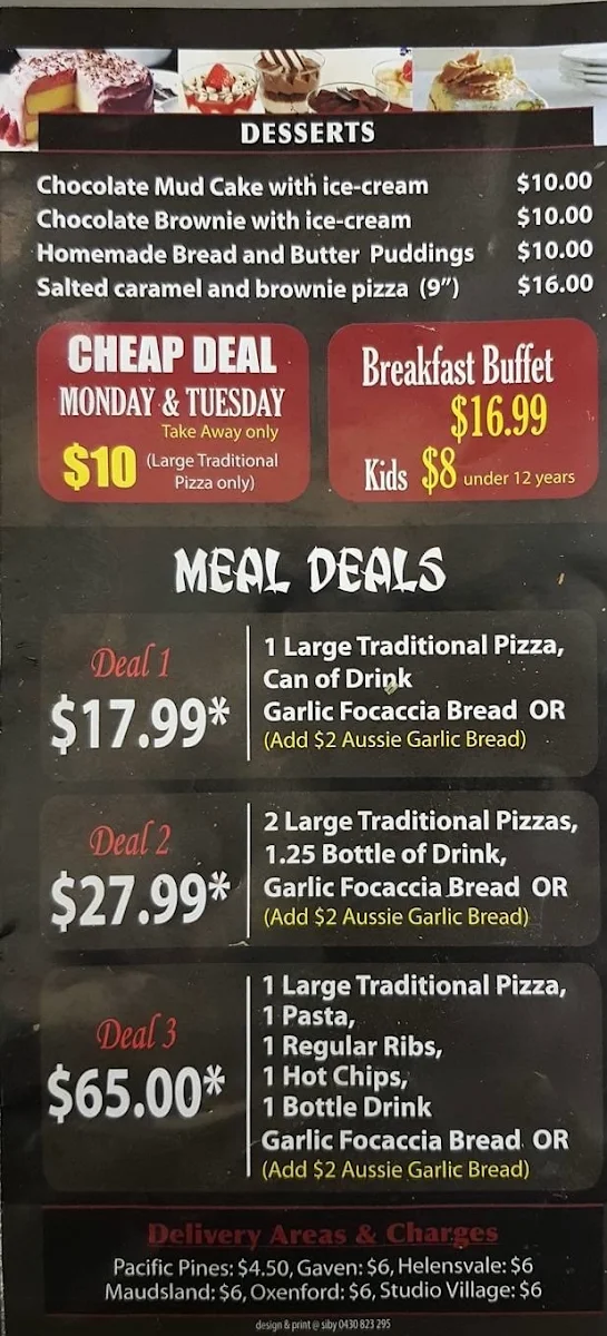 Menu, Sandy's Bar + Grill