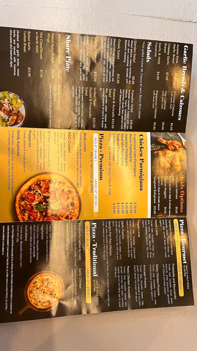 Menu, Sandy's Bar + Grill