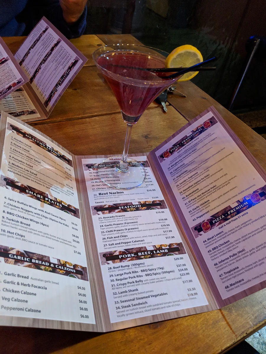 Menu, Sandy's Bar + Grill