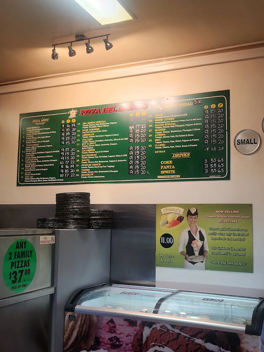 Menu, Pizza Del Mondo Kings Park