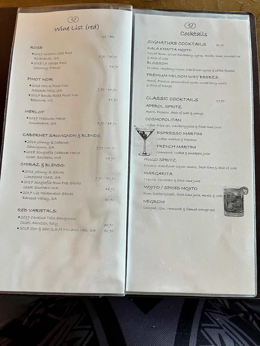 Menu, Nelson Way Café, Restaurant & Bar