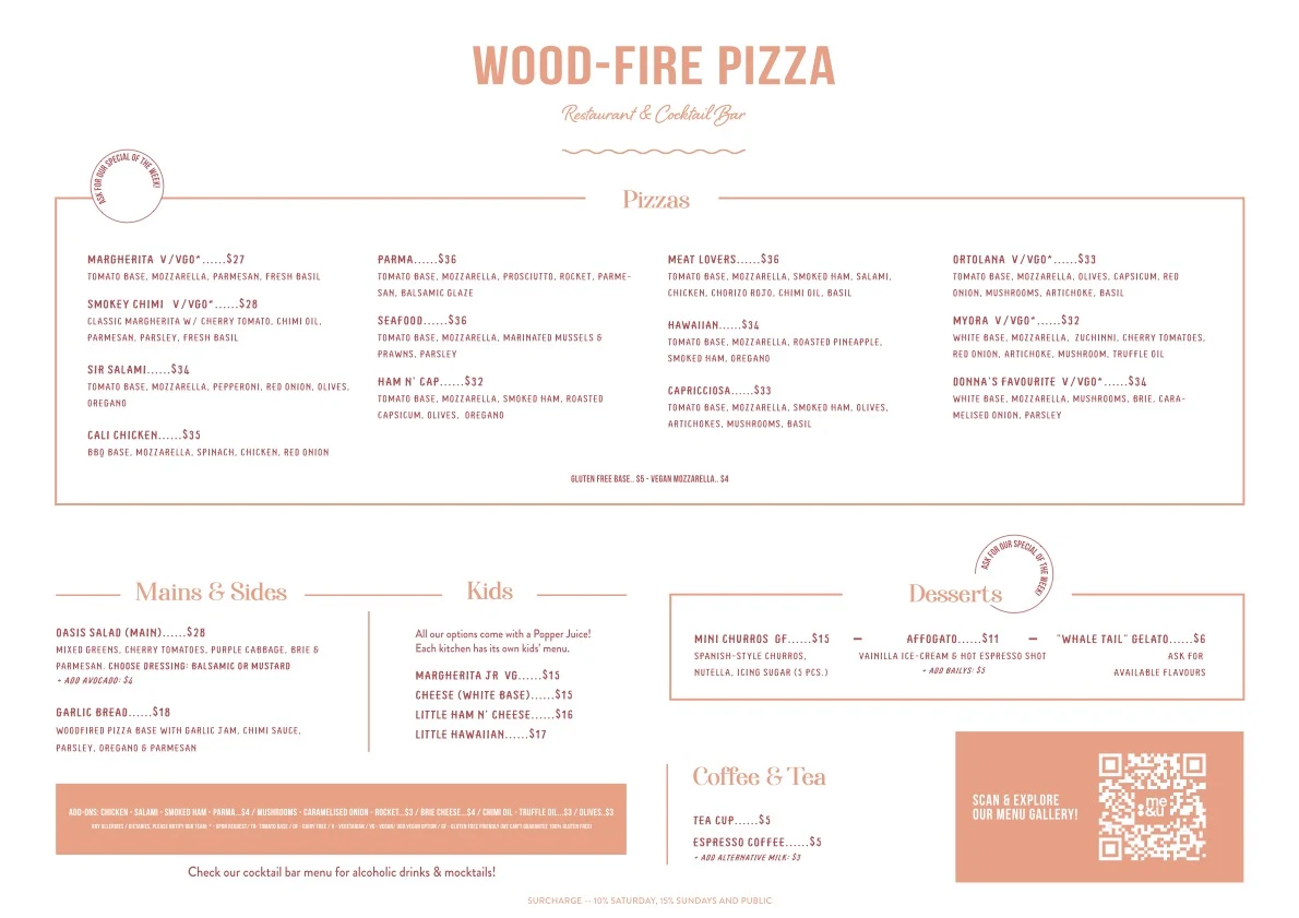 Menu, Oasis on Straddie - Cocktail bar, Traditional Mexican and Wood-fired Pizza