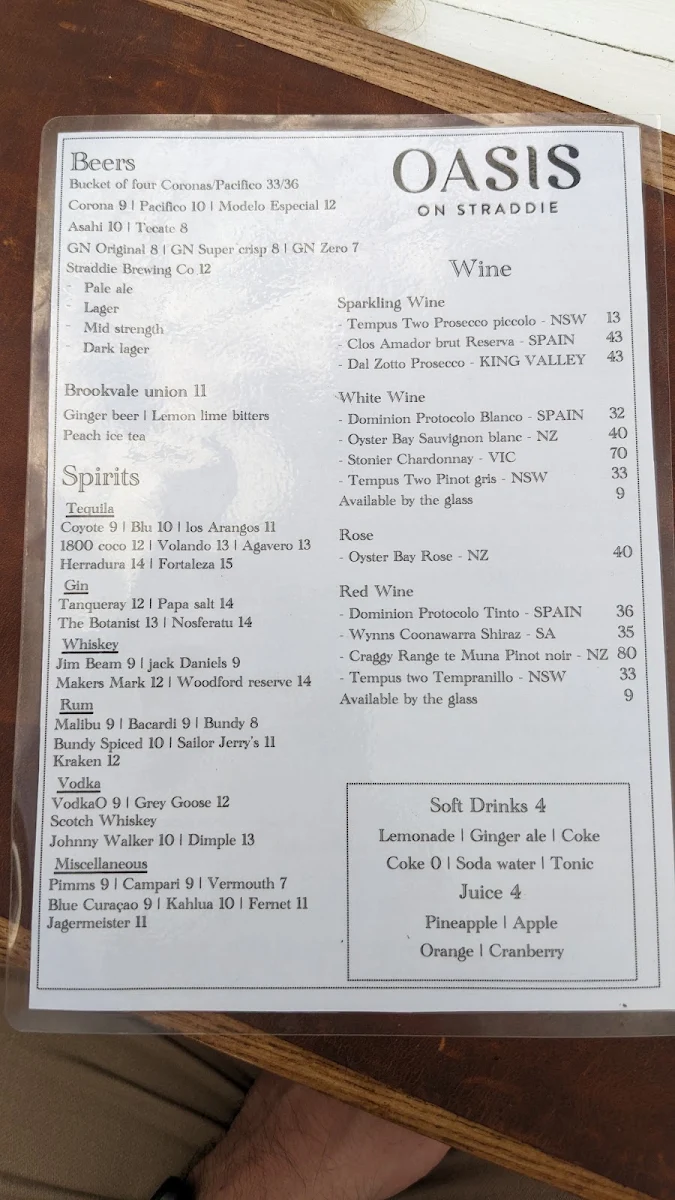 Menu, Oasis on Straddie - Cocktail bar, Traditional Mexican and Wood-fired Pizza
