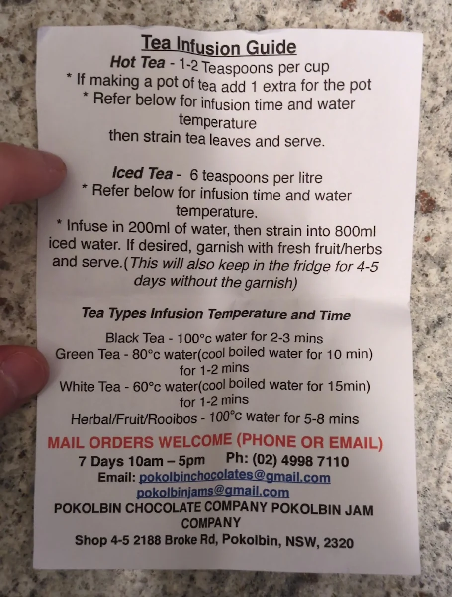 Menu, Pokolbin Jam Co.