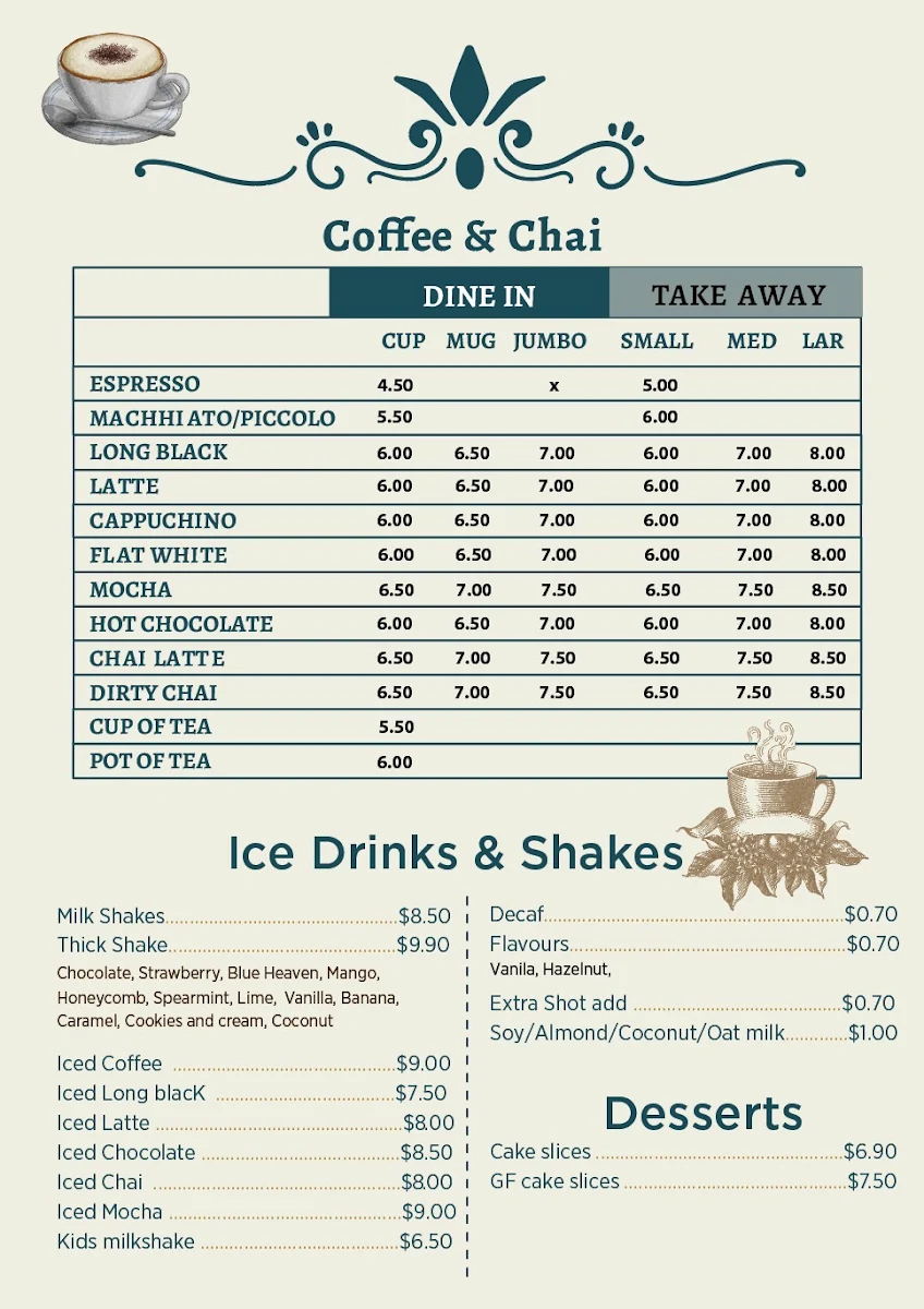 Menu, Brew & Bite cafe Maitland
