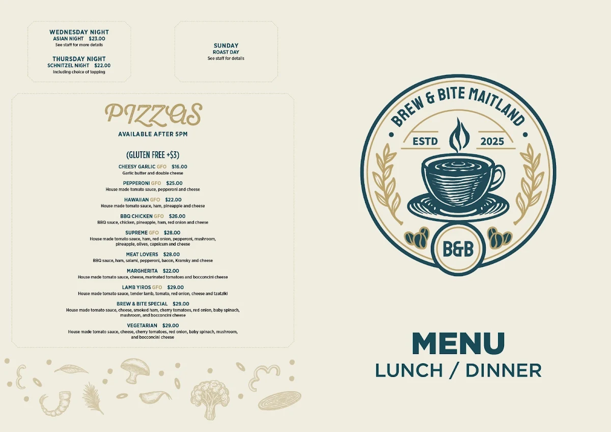 Menu, Brew & Bite cafe Maitland