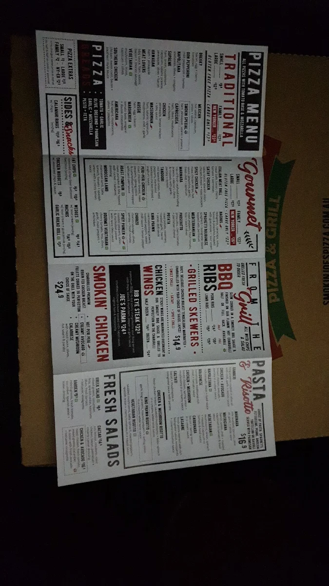 Menu, Smokin Joe's Pizza & Grill - Merrifield