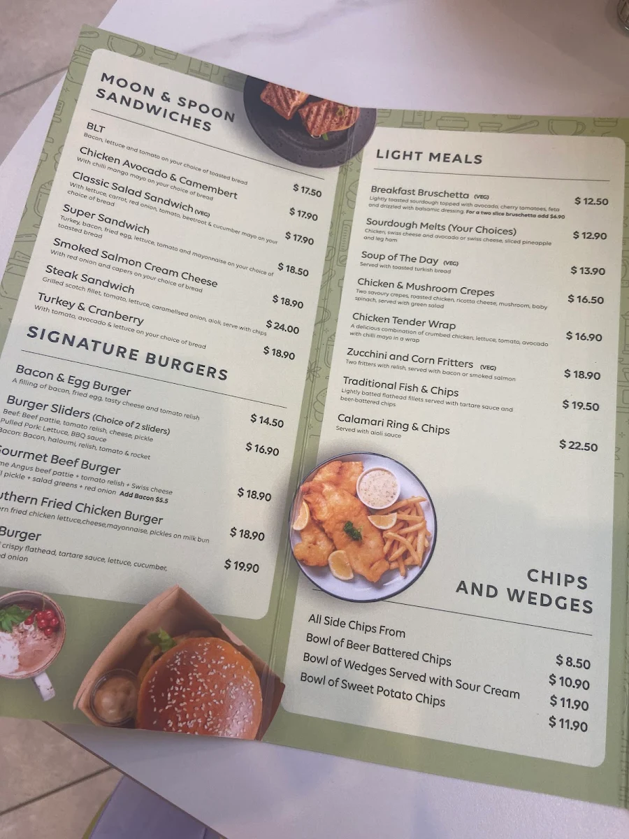Menu, Moon & spoon Pines