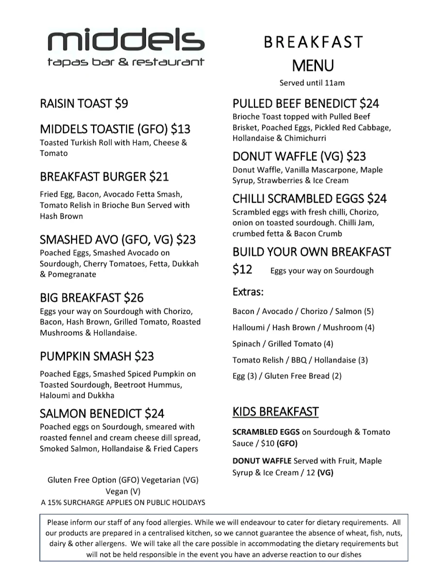 Menu, Middels