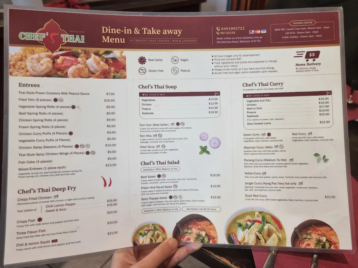 Menu, Chef's Thai Mitcham