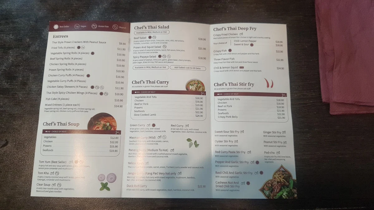Menu, Chef's Thai Mitcham